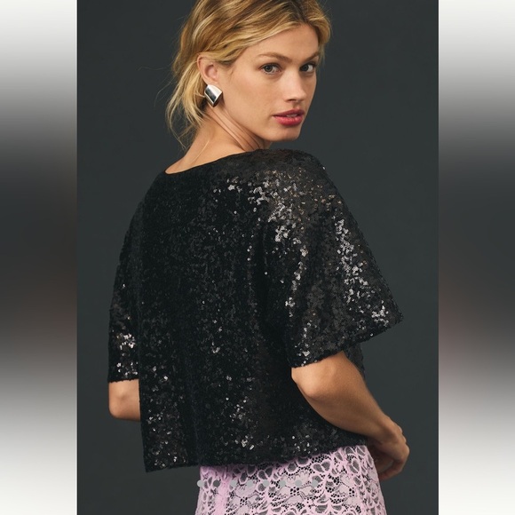 Anthropologie Black Sequin Cropped Tee - Picture 9 of 15